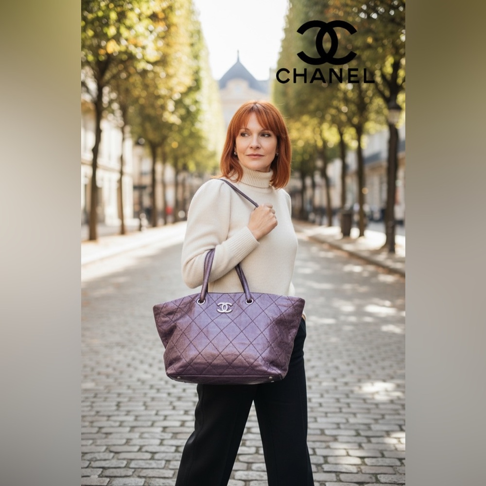 CHANEL On The Road Tote Shoulder Bag Purple Glazed
Leather Silver Hardware WOW! - Picture 3 of 14